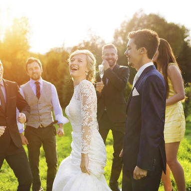 newlyweds holding hands